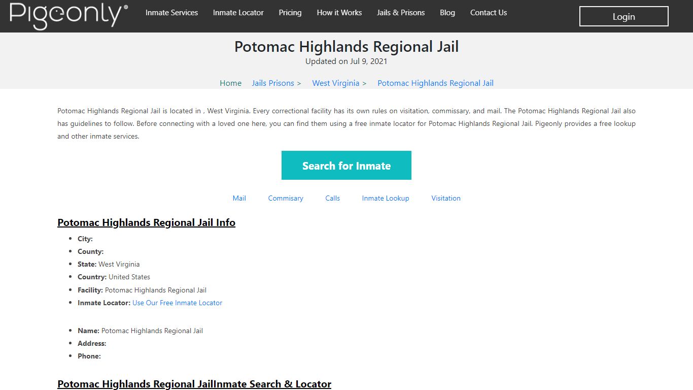 Potomac Highlands Regional Jail Inmate Lookup | West Virginia